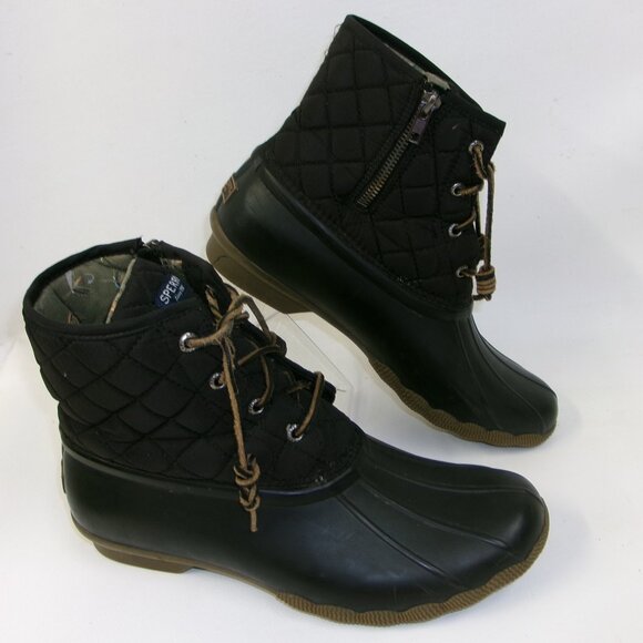 Sperry Women's Saltwater Quilted Black Duck Waterproof‎ Boots Size 10 M - Picture 1 of 6